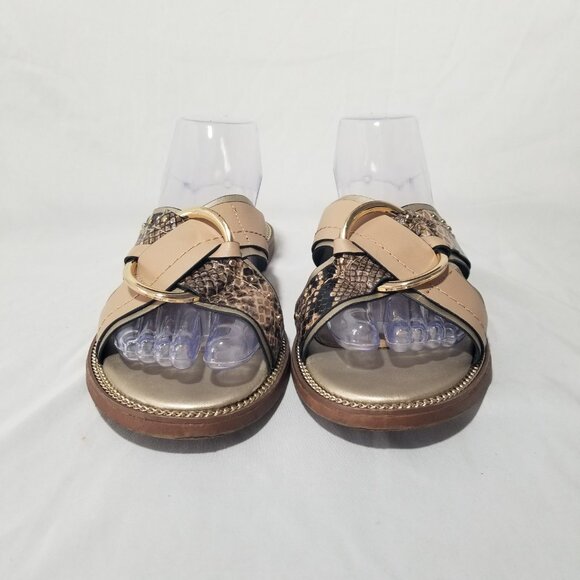 River Island Womens US 9 Slip On Snake Print Gold Chain Ring Embellished Sandal - Picture 8 of 15